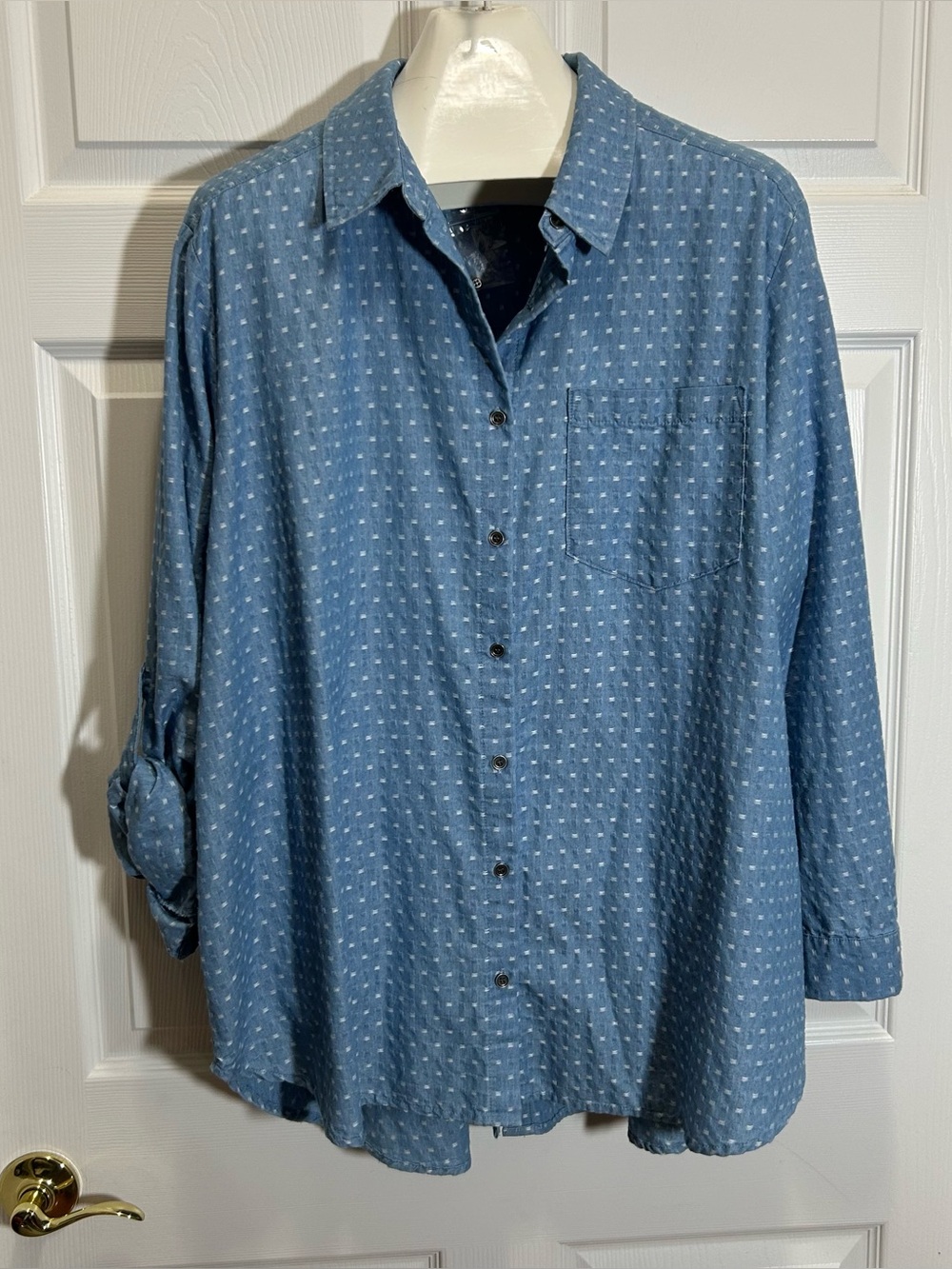 Jane and Delancey Chambray Button-Down Shirt with Tiny Dot Print